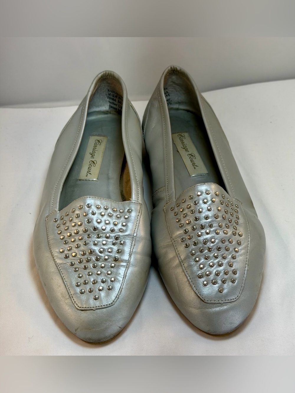 Vintage Silver Studded Leather Loafers - Women